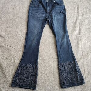 Shyanne Western Laser Cut Flare Denim Jeans Women's 32x33 Blue Rodeo Cowgirl Y2K